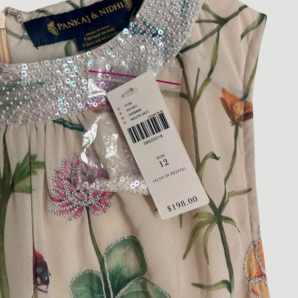 NWT Anthropologie Pankaj & Nidhi Beaded Floral Butterfly Garden Midi Dress Sz 12 - Picture 6 of 9